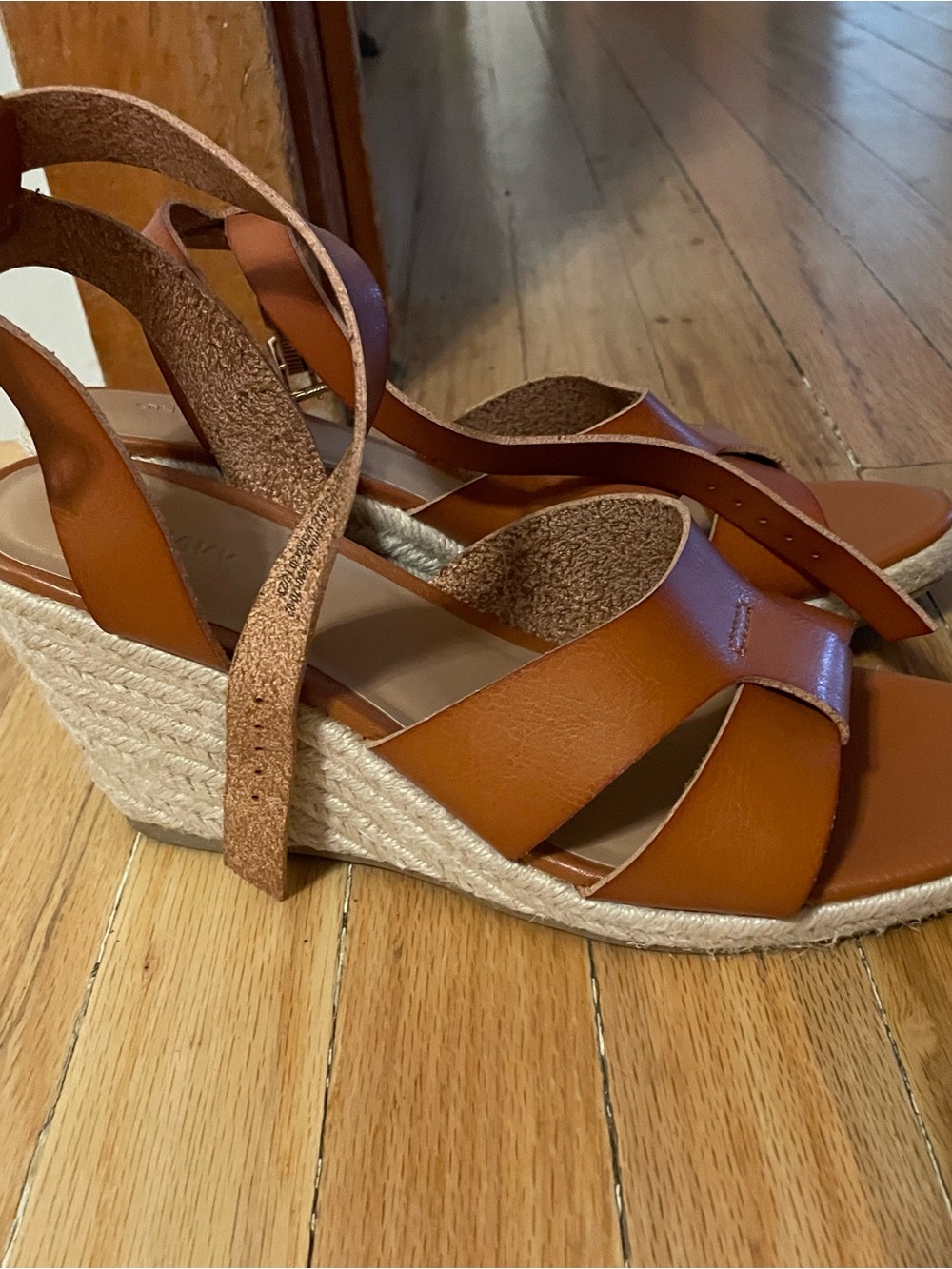 Old Navy Cognac Tan Espadrille Wedge Sandals